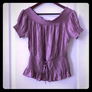 Lavender off shoulder blouse with corset detail